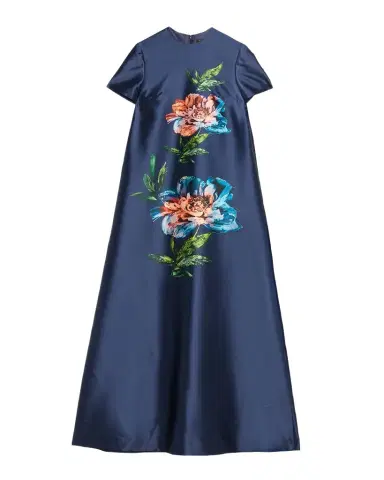 Reem Acra Floral-Print Satin Faille Long Kaftan Gown | Thumbnail 1 Reem Acra Floral-Print Satin Faille Long Kaftan Gown | Thumbnail 1