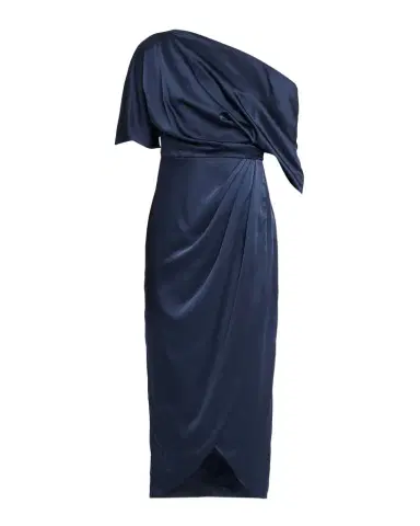 Theia Rayna Draped One-Shoulder Satin Midi Dress | Thumbnail 1