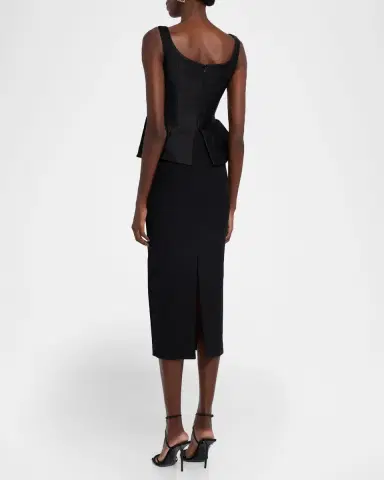 Roland Mouret Crystal Button-Front Sleeveless Peplum Midi Dress | Thumbnail 3
