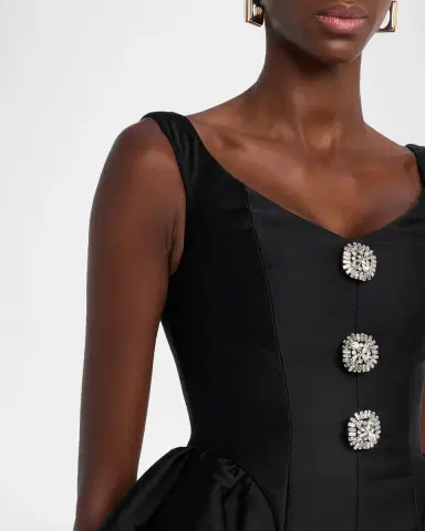 Roland Mouret Crystal Button-Front Sleeveless Peplum Midi Dress | Thumbnail 5