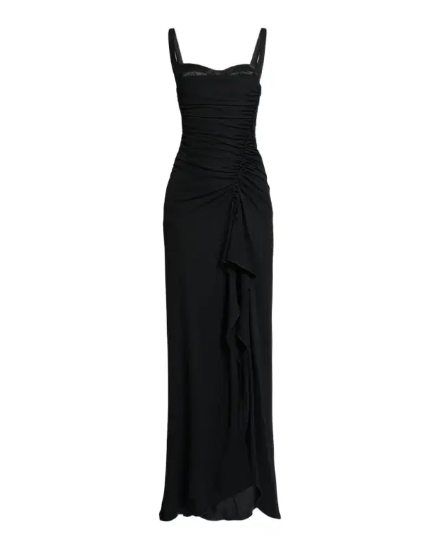 Elie Saab Peekaboo Bustier Ruched Jersey Maxi Dress