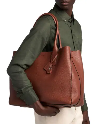 Tom Ford Men's T-Line Grained Leather East-West Tote Bag | Thumbnail 1 Tom Ford Men's T-Line Grained Leather East-West Tote Bag | Thumbnail 1