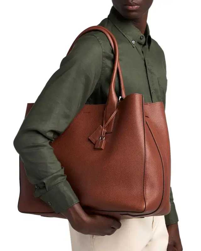 TOM FORD Men 's T-Line Grained Leather East-West Tote Bag