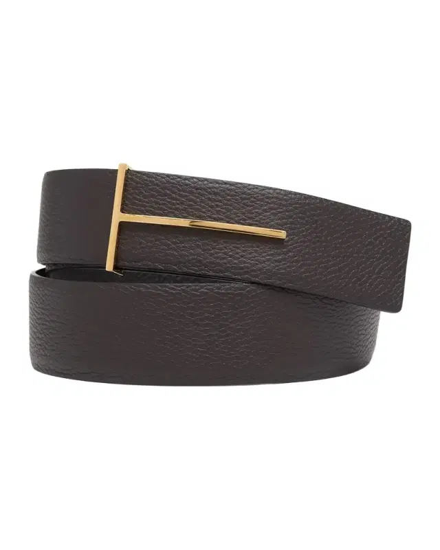 TOM FORD Men 's Reversible Leather T-Buckle Belt