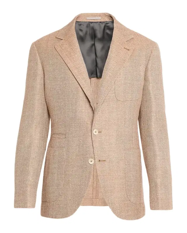 Brunello Cucinelli Men 's Wool, Silk and Linen Herringbone Suit Jacket