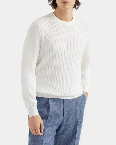 Brunello Cucinelli Men's Cotton Rib Crewneck Sweater | Thumbnail 4 Brunello Cucinelli Men's Cotton Rib Crewneck Sweater | Thumbnail 4