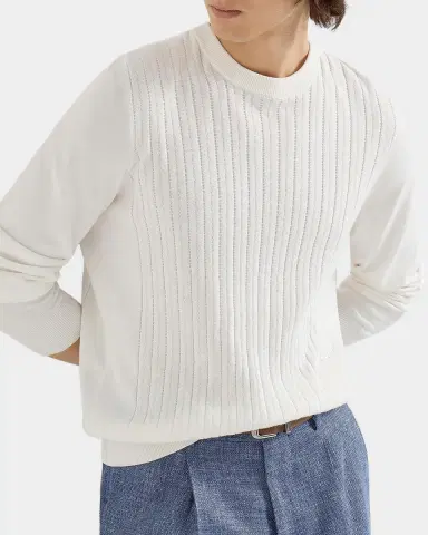 Brunello Cucinelli Men's Cotton Rib Crewneck Sweater | Thumbnail 6 Brunello Cucinelli Men's Cotton Rib Crewneck Sweater | Thumbnail 6