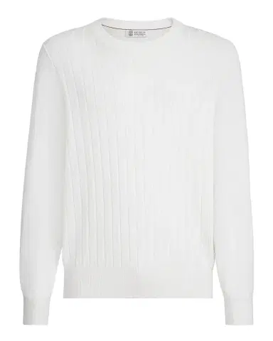 Brunello Cucinelli Men's Cotton Rib Crewneck Sweater | Thumbnail 1 Brunello Cucinelli Men's Cotton Rib Crewneck Sweater | Thumbnail 1