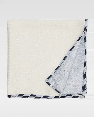Brunello Cucinelli Men's Double-Face Stripe-Trim Silk Pocket Square | Thumbnail 2 Brunello Cucinelli Men's Double-Face Stripe-Trim Silk Pocket Square | Thumbnail 2