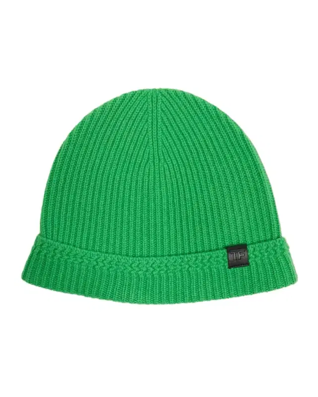 TOM FORD Men 's Ribbed Cashmere TF-Tab Beanie Hat