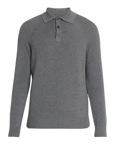 Brunello Cucinelli Men's Cotton English Rib Knit Polo Sweater | Thumbnail 1