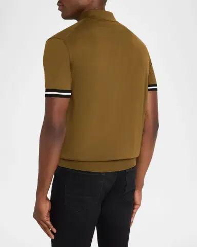 Tom Ford Men's Cotton and Silk Tipped Short-Sleeve Polo Sweater | Thumbnail 3 Tom Ford Men's Cotton and Silk Tipped Short-Sleeve Polo Sweater | Thumbnail 3