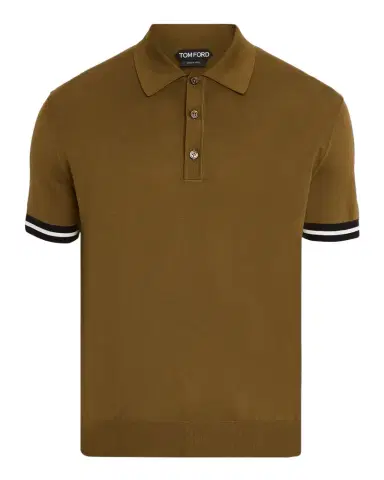 Tom Ford Men's Cotton and Silk Tipped Short-Sleeve Polo Sweater | Thumbnail 1 Tom Ford Men's Cotton and Silk Tipped Short-Sleeve Polo Sweater | Thumbnail 1