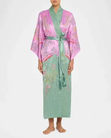 Natori Nara Embroidered Colorblock Silk Robe | Thumbnail 2 Natori Nara Embroidered Colorblock Silk Robe | Thumbnail 2