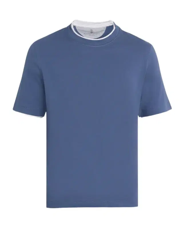 Brunello Cucinelli en 's Cotton Jersey Crewneck T-Shirt with Tipping