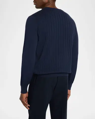 Brunello Cucinelli Men's Cotton Rib Crewneck Sweater | Thumbnail 3 Brunello Cucinelli Men's Cotton Rib Crewneck Sweater | Thumbnail 3