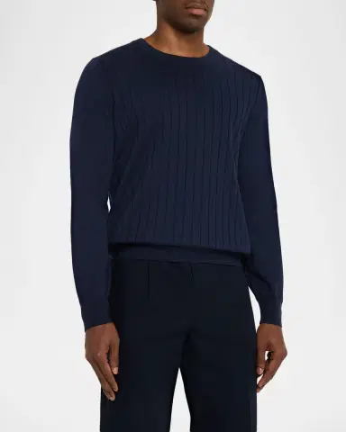 Brunello Cucinelli Men's Cotton Rib Crewneck Sweater | Thumbnail 4 Brunello Cucinelli Men's Cotton Rib Crewneck Sweater | Thumbnail 4