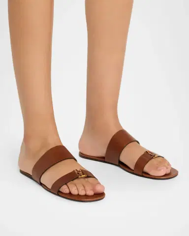 Saint Laurent Maine YSL Leather Slide Sandals | Thumbnail 2 Saint Laurent Maine YSL Leather Slide Sandals | Thumbnail 2