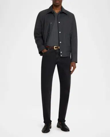Brunello Cucinelli Men's Cotton Rib Johnny Collar Polo Sweater | Thumbnail 2 Brunello Cucinelli Men's Cotton Rib Johnny Collar Polo Sweater | Thumbnail 2