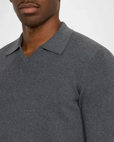 Brunello Cucinelli Men's Cotton Rib Johnny Collar Polo Sweater | Thumbnail 5 Brunello Cucinelli Men's Cotton Rib Johnny Collar Polo Sweater | Thumbnail 5