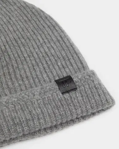 Tom Ford Men's Ribbed Cashmere TF-Tab Beanie Hat | Thumbnail 2
