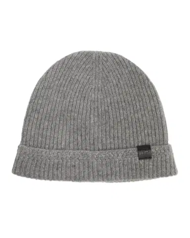 Tom Ford Men's Ribbed Cashmere TF-Tab Beanie Hat | Thumbnail 1