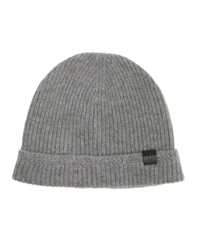 TOM FORD Men 's Ribbed Cashmere TF-Tab Beanie Hat