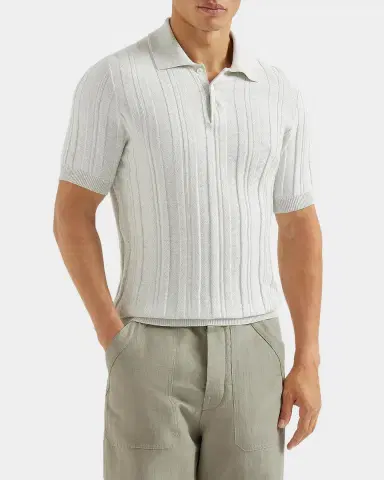 Brunello Cucinelli Men 's Cotton Jacquard Rib-Knit Polo Shirt | Thumbnail 4