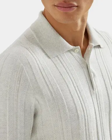 Brunello Cucinelli Men 's Cotton Jacquard Rib-Knit Polo Shirt | Thumbnail 5
