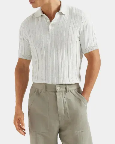 Brunello Cucinelli Men 's Cotton Jacquard Rib-Knit Polo Shirt | Thumbnail 6