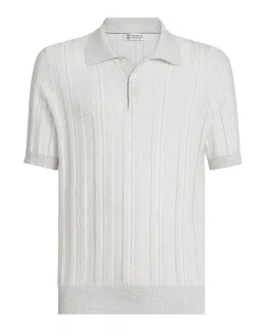 Brunello Cucinelli Men 's Cotton Jacquard Rib-Knit Polo Shirt | Thumbnail 1