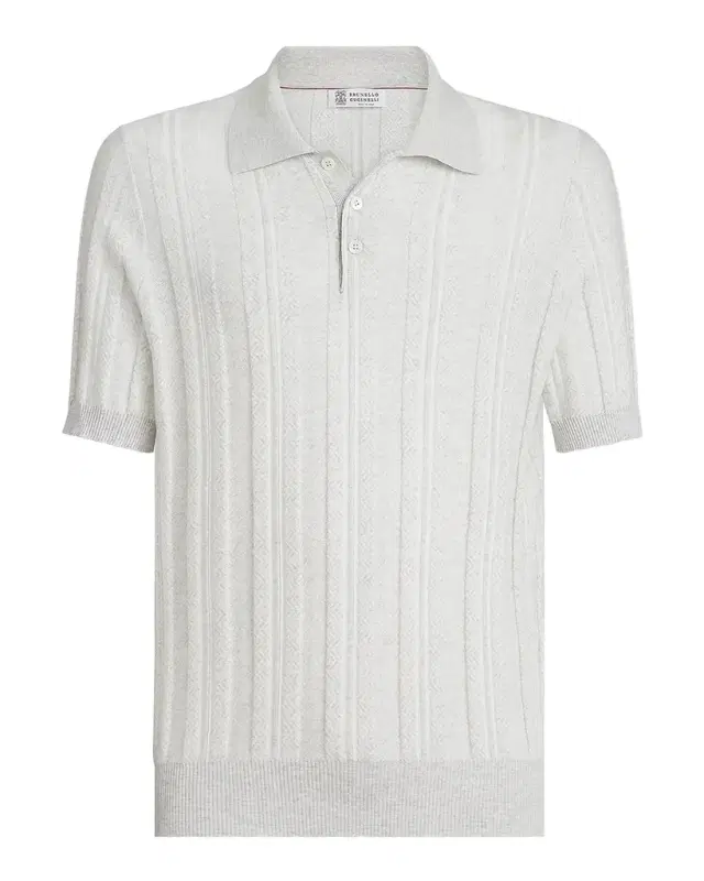 Men 's Cotton Jacquard Rib-Knit Polo Shirt
