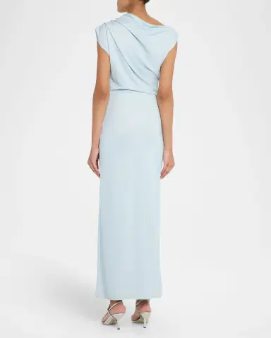 Oscar de la Renta Chinese Cyclamen-Print Draped Jersey Maxi Dress | Thumbnail 3 Oscar de la Renta Chinese Cyclamen-Print Draped Jersey Maxi Dress | Thumbnail 3