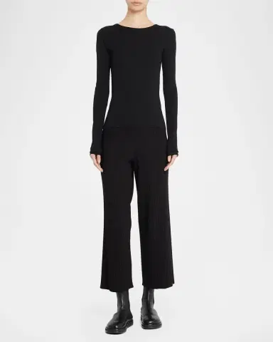 ÉTERNE Long-Sleeve Fitted Crewneck Top | Thumbnail 2
