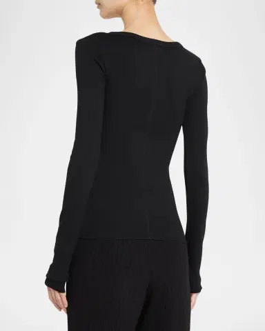 ÉTERNE Long-Sleeve Fitted Crewneck Top | Thumbnail 3