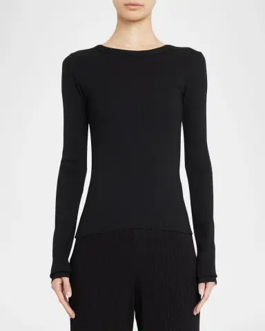ÉTERNE Long-Sleeve Fitted Crewneck Top | Thumbnail 4