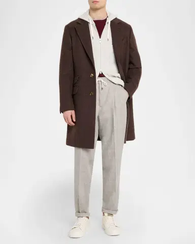Brunello Cucinelli Men 's Linen and Wool Pleated Drawstring Pants | Thumbnail 2 Brunello Cucinelli Men 's Linen and Wool Pleated Drawstring Pants | Thumbnail 2