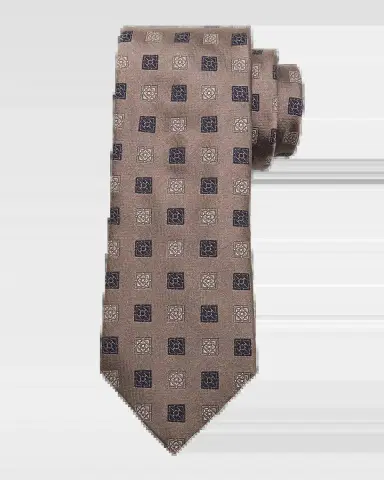 Brunello Cucinelli Men's Medallion Silk and Cotton Tie | Thumbnail 2 Brunello Cucinelli Men's Medallion Silk and Cotton Tie | Thumbnail 2