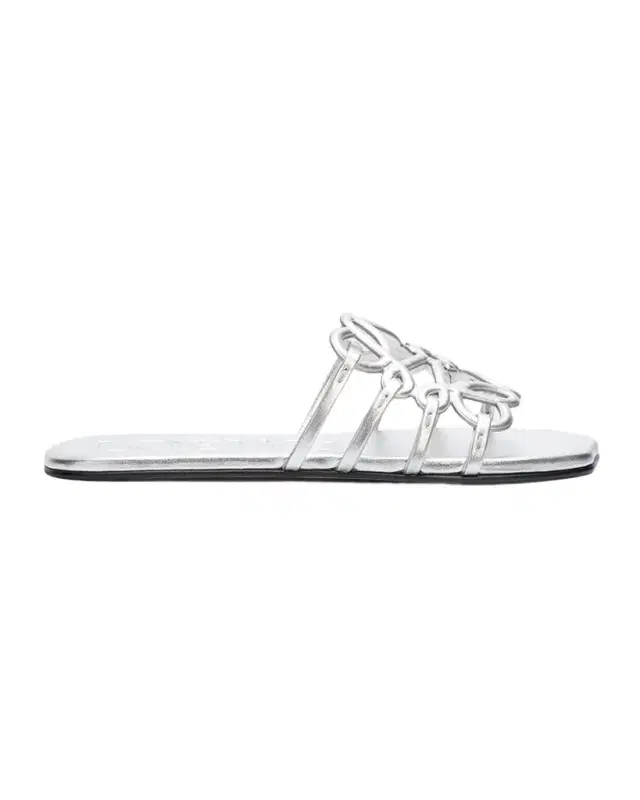 Loewe x Paula 's Ibiza Petal Anagram Metallic Leather Slide Sandals