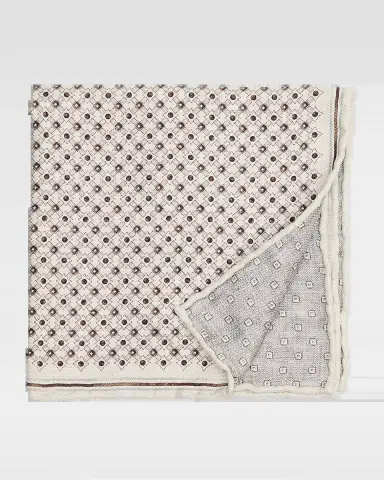 Brunello Cucinelli Men's Double-Face Geometric Silk Pocket Square | Thumbnail 2