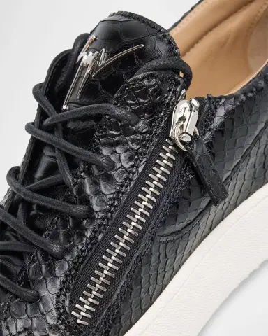 Giuseppe Zanotti Men's Frankie Snake-Effect Leather Double-Zip Sneakers | Thumbnail 3 Giuseppe Zanotti Men's Frankie Snake-Effect Leather Double-Zip Sneakers | Thumbnail 3