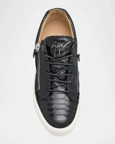 Giuseppe Zanotti Men's Frankie Snake-Effect Leather Double-Zip Sneakers | Thumbnail 4 Giuseppe Zanotti Men's Frankie Snake-Effect Leather Double-Zip Sneakers | Thumbnail 4