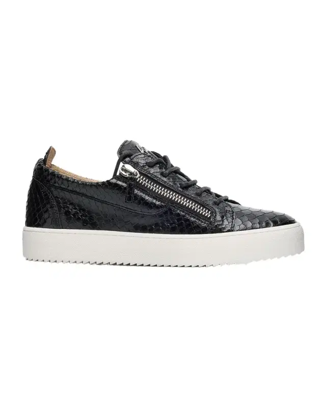 Giuseppe Zanotti Men's Frankie Snake-Effect Leather Double-Zip Sneakers