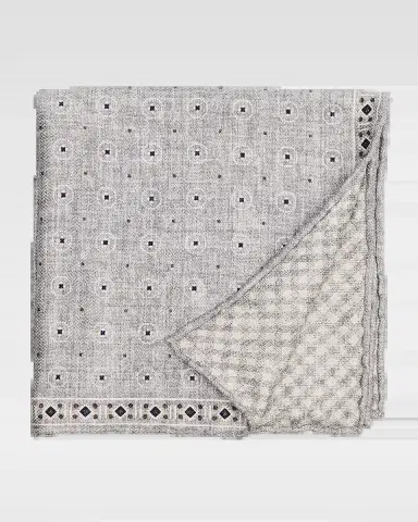 Brunello Cucinelli Men's Double-Face Geometric-Check Silk Pocket Square | Thumbnail 2 Brunello Cucinelli Men's Double-Face Geometric-Check Silk Pocket Square | Thumbnail 2
