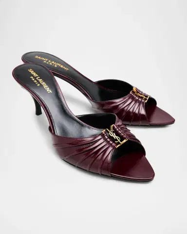 Saint Laurent 60mm Babylone YSL Ruched Leather Mule Sandals | Thumbnail 3