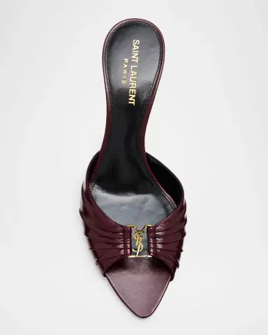 Saint Laurent 60mm Babylone YSL Ruched Leather Mule Sandals | Thumbnail 4
