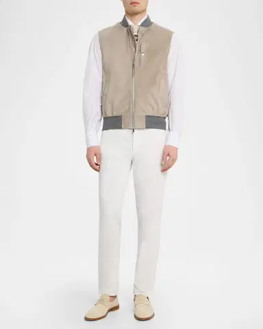 Brunello Cucinelli Men's Ribbed-Trim Leather Vest | Thumbnail 2 Brunello Cucinelli Men's Ribbed-Trim Leather Vest | Thumbnail 2