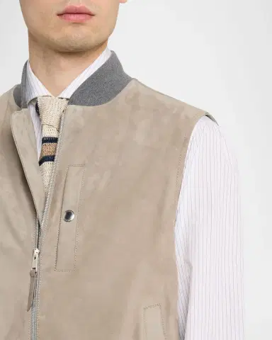 Brunello Cucinelli Men's Ribbed-Trim Leather Vest | Thumbnail 5 Brunello Cucinelli Men's Ribbed-Trim Leather Vest | Thumbnail 5