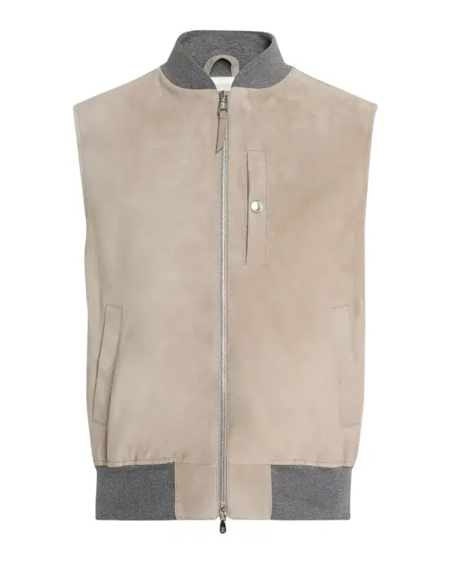Men's Ribbed-Trim Leather Vest