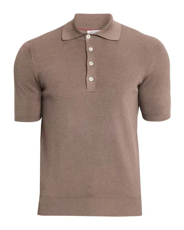 Brunello Cucinelli Men 's Cotton Rib Polo Sweater